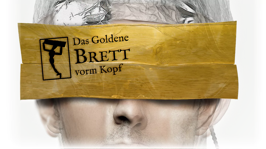 Das Goldene Brett vorm Kopf: Hero Bild der Plattform für den größten wissenschaftlichen Unsinn. Grafik 2025 Poster mit Thema AI